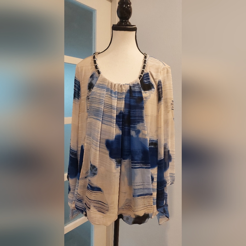Alfani Blue and White Patterned Blouse